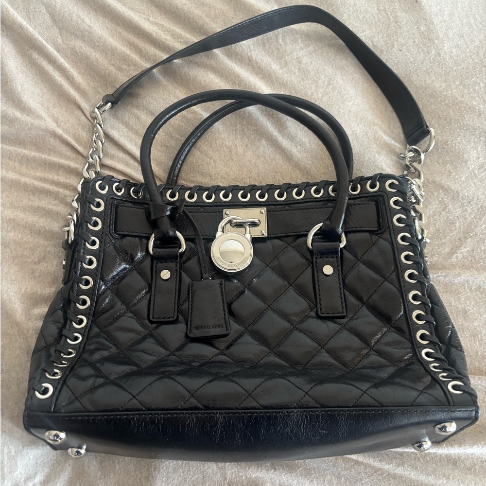 Michael Kors Black and Silver Quilted Shoulder Bag